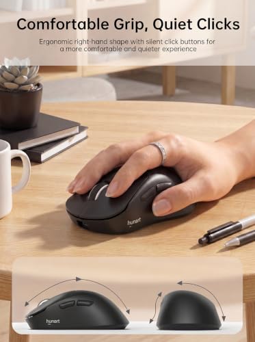 hunart H6 49g Wireless Mouse, Bluetooth & 2.4GHz, USB-C Charging, Black | Silent Clicks, Two Ways to Connect, Right-Hand Ergonomic Comfort, Portable for Laptop, MacBook, PC & Tablet - color: Black