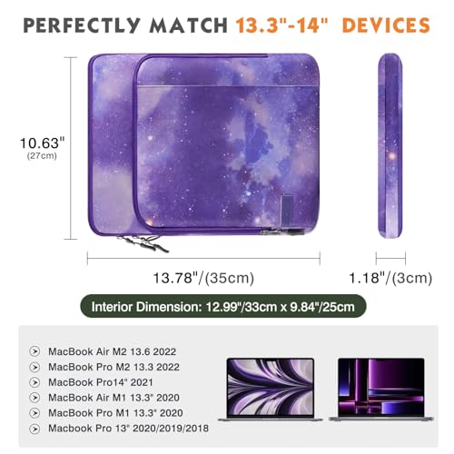 MoKo 13.3-14 Inch Laptop Sleeve Bag Carrying Case with Accessory Pocket | Fits iPad Air 13-inch M3, MacBook Pro 14-inch M3/2, MacBook Pro 13-inch M2/M1 and Surface Pro 9/8 13-inch, Purple Starry Sky - color: Purple Starry Sky, size: 13.3-14 Inch