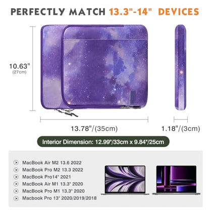 MoKo 13.3-14 Inch Laptop Sleeve Bag Carrying Case with Accessory Pocket | Fits iPad Air 13-inch M3, MacBook Pro 14-inch M3/2, MacBook Pro 13-inch M2/M1 and Surface Pro 9/8 13-inch, Purple Starry Sky - color: Purple Starry Sky, size: 13.3-14 Inch