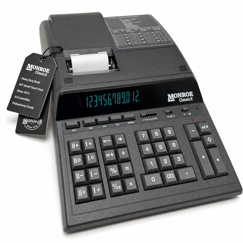 Monroe ClassicX 12-Digit Heavy-Duty Printing Calculator - Enclosed Paper Roll, Velvet Touch Keys, 5 Lines/Sec, Dual Memory - Professional Accounting Calculator