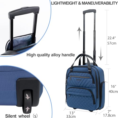 KROSER Carry On Underseat Multi-functional, 16-inch Underseater Lightweight Overnight Suitcase for Women, Haze Blue - color: Blue