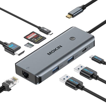 MOKiN USB C Hub for MacBook Pro/Air, Mac Dongle with USB C HDMI Adapter | 8 in 1 Macbook Adapter with 3 USB Port,USB C to HDMI, USB C to RJ45 Ethernet, 100W PD Charging, SD/microSD, Hub for MacBook