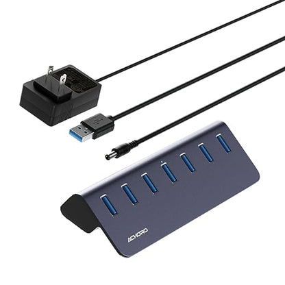 10Gbps Powered USB 3.2 Gen 2 Hub, Aluminum 7-Port USB Expander with USB-A and USB-C for Computer, Mac, PC, Smartphone, Tablet