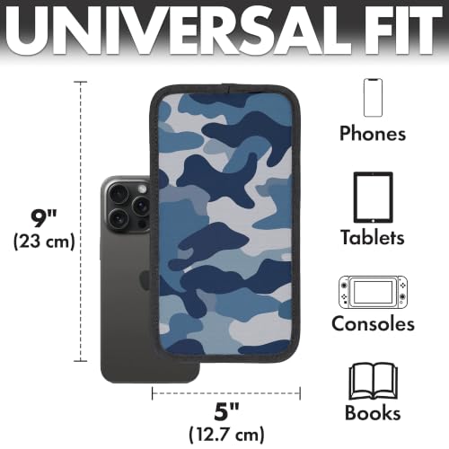 Airplane Phone Holder - Foldable Phone Stand for Plane Travel | Aluminum Build, 9 x 5 in. Blue Camo, Tabletop Mount Desk, Plane Tray Seat back, Treadmill, Fits iPhone Cell Phone - color: Blue Camo, size: Large