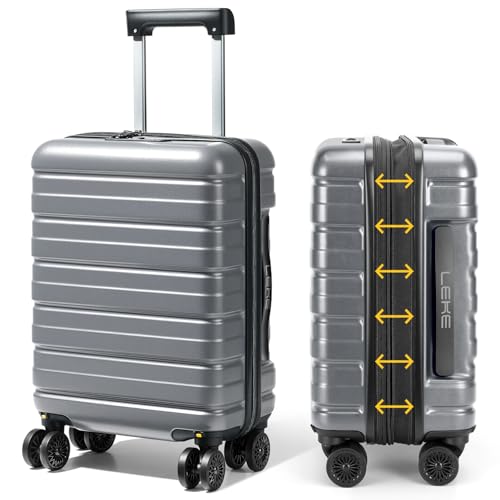 Lekesky 18 Inch Expandable Carry On Luggage Airline Approved, Grey | Durable ABS, Small Underseat Carry-on Luggage with TSA Lock Spinner Wheels, Personal Item Luggage Removable Wheels for Travel - color: C-Grey, size: 18 Inch