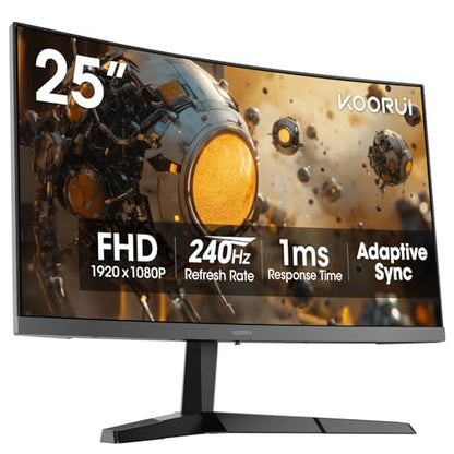 KOORUI 25 inch Curved Gaming Monitor 240Hz FHD 1080P, 1500R 1ms Display | Adaptive Sync, 90% DCI-P3, Eye Care, HDMI×2 and DP, VESA Mount, Tilt, FPS Gaming, Esports Players, Competitive Gaming - size: 25inch 240Hz/FHD/Curved