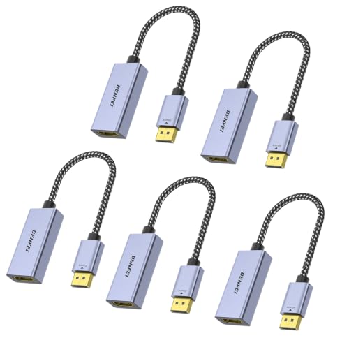 BENFEI 5 Pack 4K DisplayPort to HDMI Adapter Cable, (2K 60Hz, 1080p 120Hz) Uni-Directional Display Port to HDMI Monitor Converter Compatible for HP, Dell, GPU, AMD, NVIDIA, More. Male to Female - color: Grey, style: 4K 30Hz-5 Pack