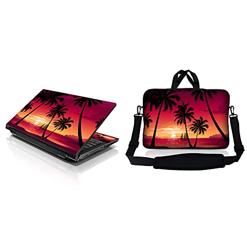 Laptop Sleeve 15" Compatible with Dell, Asus, Acer w/Handle & Adjustable Shoulder Strap & Matching Skin Sticker Compatible with 15" 15.4" 15.6" - Hawaiian Paradise Palm Tree - color: Hawaiian Paradise Palm Tree, size: 15 inch