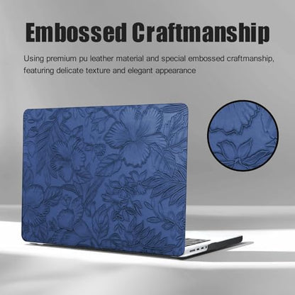 DTangLsm for MacBook Air 15 inch Case 2026 M5 2025 2024 2023 M4 M3 M2 Chip | Model A3448 A3241 A3114 A2941, Elegant Textured Retro Leather Hard Shell Mac Air 15 inch Laptop Case & Keyboard Cover, Blue - color: Embossed Floral Blue