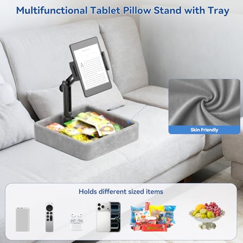 KDD Tablet Pillow Stand - Multi-Angle Adjustable iPad Holder for Lap, Bed and Desk - Foldable Kindle Soft Pad Dock with Storage Tray Compatible with iPad Pro 12.9, Air Mini, Phone, E-Reader