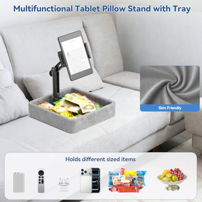 KDD Tablet Pillow Stand - Multi-Angle Adjustable iPad Holder for Lap, Bed and Desk - Foldable Kindle Soft Pad Dock with Storage Tray Compatible with iPad Pro 12.9, Air Mini, Phone, E-Reader