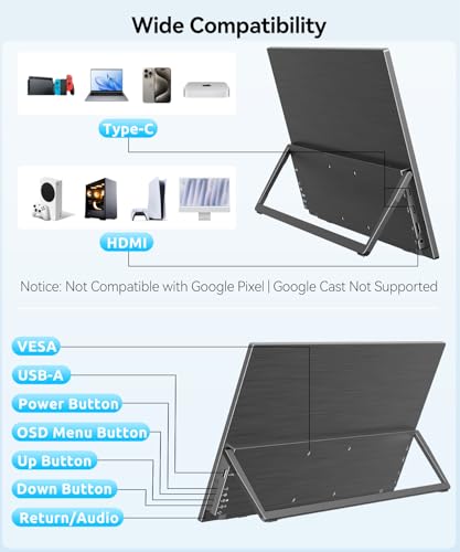 Wireless Portable Monitor for Laptop, 15.6" Portable Monitor with Battery | 1080P FHD Second Screen for Home & Office, AirPlay & Miracast Casting, No Cables or Drivers Needed