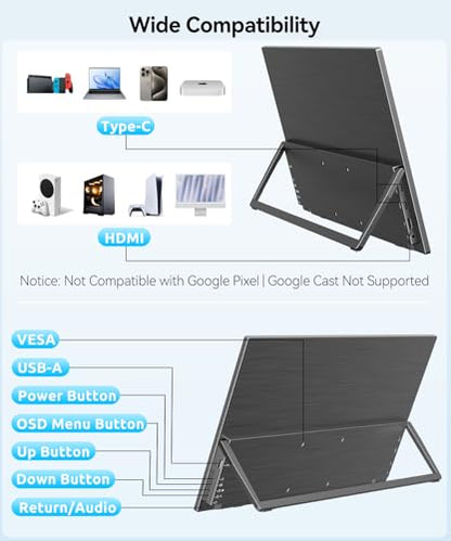 Wireless Portable Monitor for Laptop, 15.6" Portable Monitor with Battery | 1080P FHD Second Screen for Home & Office, AirPlay & Miracast Casting, No Cables or Drivers Needed