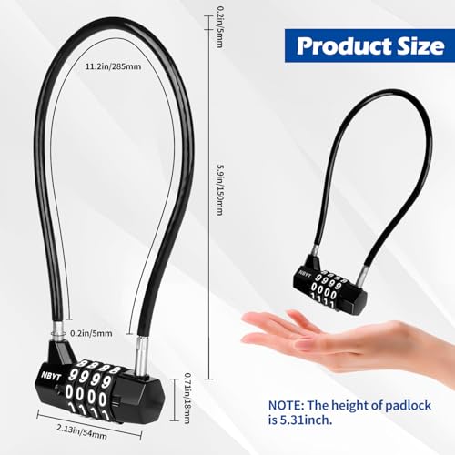 Cable Locks with Combination,Steel Cable Rope Wire 4-Digit Combination Lock with Resettable Code for Bikes, Lockers, File Cabinets, Wardrobes, Small Fences,gate Lock, Pool Padlock. - size: Span5.9",Cable length11*0.2 in