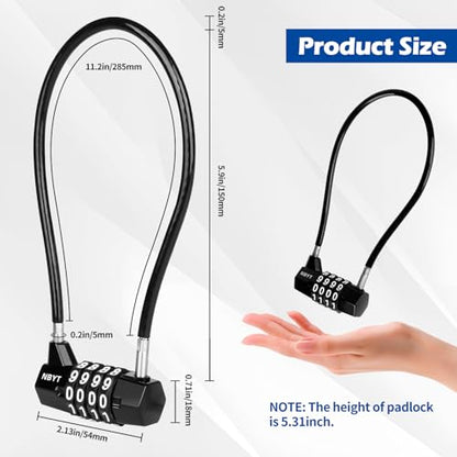 Cable Locks with Combination,Steel Cable Rope Wire 4-Digit Combination Lock with Resettable Code for Bikes, Lockers, File Cabinets, Wardrobes, Small Fences,gate Lock, Pool Padlock. - size: Span5.9",Cable length11*0.2 in