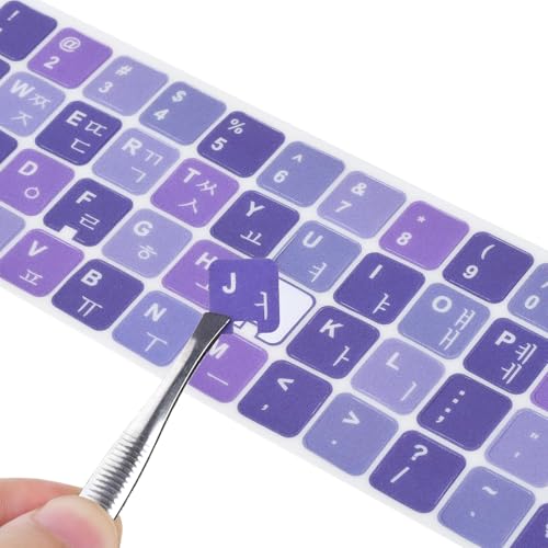 2Pack Korean Keyboard Stickers, Korean-English Keyboard Sticker on Purple Background with White Lettering, Korean Keyboard Letters Replacement Stickers for Laptop Desktop Computer Notebook - color: Korean-purple/White
