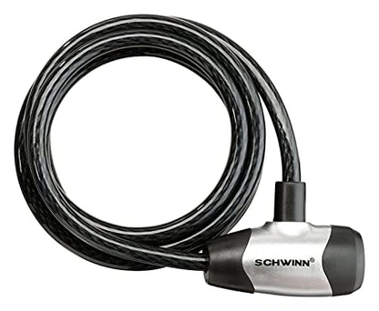 Schwinn Bike Cable Lock with Keys, 6 ft x 8 mm, Black, Durable Steel, Protective Vinyl Cover, Carrying Bracket for Transport, Anti Theft Protection, Bike Lock Cable for Security - size: 6 Foot/8mm Cable