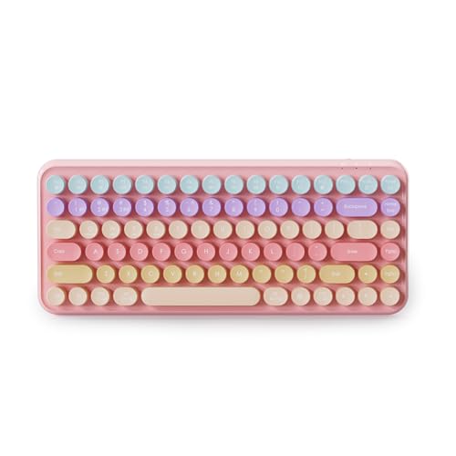 Mini Bluetooth Keyboard, 85-Key Typewriter Round Keys (Pink Color) | Compact wireless design with multi-device connection, compatible with Windows laptop, desktop, Mac, tablets - color: Pink color