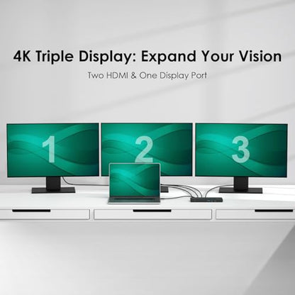 Laptop Docking Station, 12-in-1 USB-C Docking Station, Triple Display with 2xHDMI and 1xDP, 10 Gbps USB-C and 5 Gbps USB-A Data, Ethernet, Audio, 100W Charging for Dell, HP, Lenovo and More - size: 1×DP + 2×HDMI