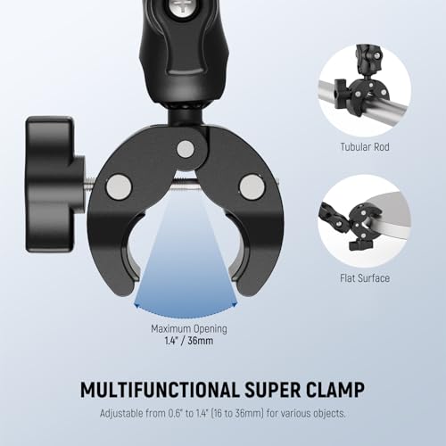 NEEWER Double Super Clamp Mount with Magic Arm, 360° Umbrella Flag Pole Clamp Holder for Desk Photo Studio Light Stand Photography Reflector Scrim Cross Bar Motorcycle Handlebar Stroller Chair, CA160 - style: CA160