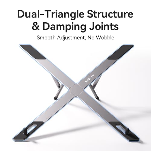 KYOLLY Portable Aluminum Laptop Stand for Desk, Adjustable Ergonomic Laptop Riser, Foldable X Shape Notebook Computer Holder, Anti-Scratch Laptop Mount for 10-17 Inch Laptops, for Office Home Travel