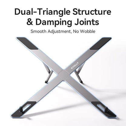 KYOLLY Portable Aluminum Laptop Stand for Desk, Adjustable Ergonomic Laptop Riser, Foldable X Shape Notebook Computer Holder, Anti-Scratch Laptop Mount for 10-17 Inch Laptops, for Office Home Travel