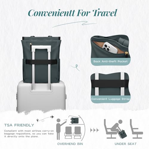 GOLF SUPAGS Convertible Laptop Backpack for Women Casual Daypack Notebook Tote Bag for Work College Travel Leisure (Atrovirens) - color: Atrovirens-n