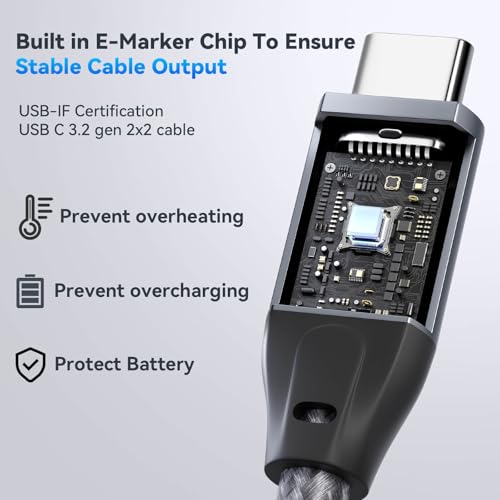 ULT-WIIQ 10FT USB C to USB C 3.2 Gen 2 x 2 Video Cable for Portable Monitor, 4K@144/120/60Hz 8K Display Cable, 20Gbps Data Transfer, PD 3.1 240W Fast Charging, for iPhone 17, MacBook, SSD, CarPlay - size: 10FT
