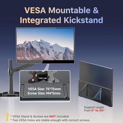 kksmart Portable Monitor for Laptop MacBook Surface PC Xbox PS5, Travel Monitor Second Screen for Laptop, HDMI USB-C VESA Compatible Built-in Speaker, 15.6inches - size: 15.6inches
