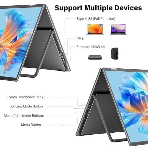 InnoView 23.8" Dual Portable Monitor 180Hz 2560 x 1440P 2K 100% sRGB - Foldable & Stackable Design with 315° Screen Adjustment & 180° Stand | USB-C/HDMI, Dual Monitor for Laptop, Mac, Windows