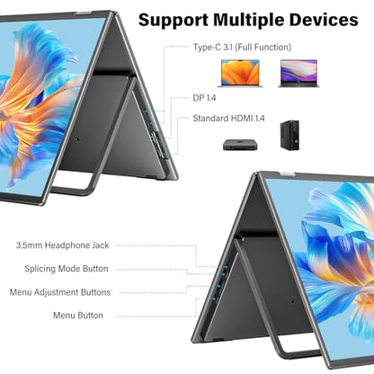 InnoView 23.8" Dual Portable Monitor 180Hz 2560 x 1440P 2K 100% sRGB - Foldable & Stackable Design with 315° Screen Adjustment & 180° Stand | USB-C/HDMI, Dual Monitor for Laptop, Mac, Windows