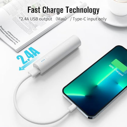 SIXTHGU Portable Charger, 5000mAh Mini Power Bank, S03 2-Pack Pocket Size Fast Charging USB-C (in&Out), PowerNano, Compatible with iPhone Series, Android Phone and More | Pocket-Size Cylindrical Design, 15W Fast Charging USB-C In&Out, LED Flashlight, for