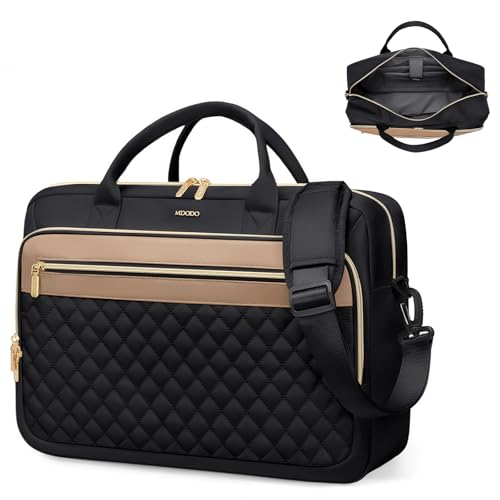 Laptop Bag for Women 15.6Inch Work Tote Computer Briefcase Waterproof Handbag Shoulder Teacher Office Crossbody Purse - color: Black