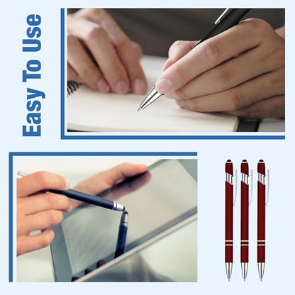 2-in-1 Stylus Ballpoint Pens, 8-Pack, Wine Red, Retractable, 1.0mm Ink – Elegant Design, Touchscreen Use - color: Wine Red (Silver Accents)