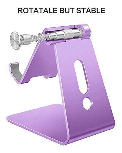 OMOTON C2 Adjustable Aluminum Cell Phone Stand with Charging Cutout, Purple | Sturdy 3mm Aluminum, Charging Port, 270° Adjustable, Non-Slip Silicone Pads, Works with Thick Cases, for All Smartphones - color: Purple
