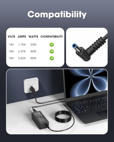 BAJ 65W Laptop Charger Comptible with HP Pavilion x360/ProBook/EliteBook - color: BLACK02