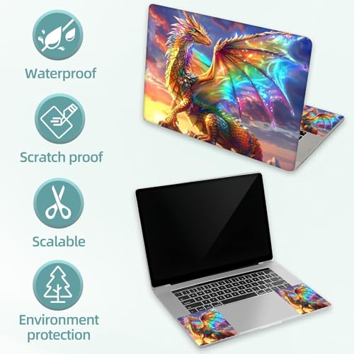 Universal Laptop Skin Decal, 3-Piece Vinyl Protector for 12 13 14 15.6" Notebook, Waterproof Anti-Scratch, Easy Trim & Bubble-Free Finish, Rainbow Dragon - color: Rainbow Dragon