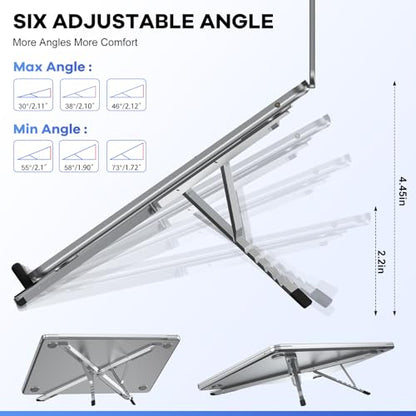 Foldable Laptop Stand, Ergonomic Aluminum Desktop Holder Riser,6 Angles Adjustable,Lightweight Compact, Compatible with 10-17.3'' MacBook,iPad,Dell,HP,Lenovo,Asus,Samsung etc. (Grey)