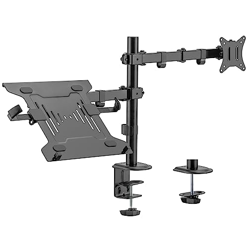 Ewent Monitor Stand Arm with Tray for Laptop for LED LCD Screen from 13 to 32 Inches, Tilt Rotation Ergonomic Table Stand with Clamp, VESA Dimensions: 75 x 75-100 x 100 mm
