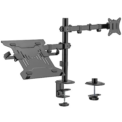 Ewent Monitor Stand Arm with Tray for Laptop for LED LCD Screen from 13 to 32 Inches, Tilt Rotation Ergonomic Table Stand with Clamp, VESA Dimensions: 75 x 75-100 x 100 mm