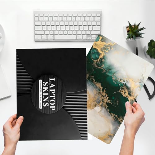 Universal Laptop Skin Sticker with 2 Wrist Pad Skins, Waterproof Scratch Resistant Vinyl Laptop Cover Decal, Cut to Fit for 11–15.6 Inch MacBook HP Dell Lenovo, Green Marble - color: Green Marble