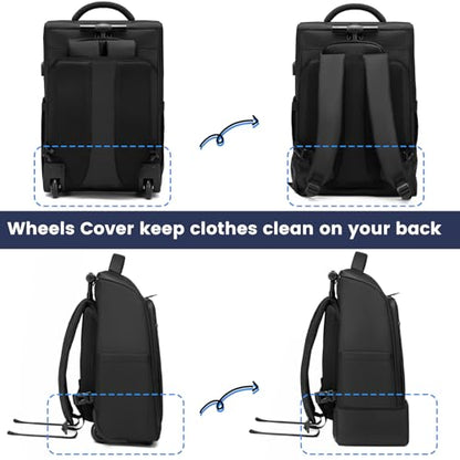Rolling Backpack Waterproof Commuter Backpack with Wheels for Business, Laptop Compartment for 17.3-Inch Laptop, Wheeled Carry-On Bag for Adults - color: Black-L