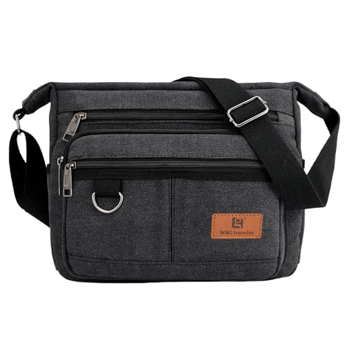 Rfid Crossbody Messenger Bag with Water Bottle Holders, 13 inch Laptop Shoulder Bag, Sling Satchel Purse w/Built-in Wallet - color: Black