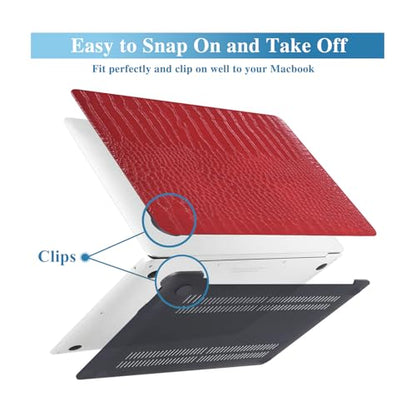 Crocodile Case for MacBook Air 13 inch 2026-2022 M5/M4/M3/M2 Logo Cutout | Model A3449 A3240 A3113 A2681, Texture Crocodile Aligator Skin Snakeskin PU Leather Hardshell Case & Keyboard Cover, Red - color: ## Red Crocodile