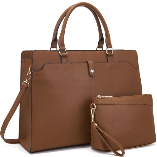 YZAOLL 15.6 Inch Laptop Bag for Women Work Tote Briefcase for Teacher Purse - color: Brown