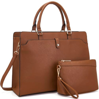 YZAOLL 15.6 Inch Laptop Bag for Women Work Tote Briefcase for Teacher Purse - color: Brown