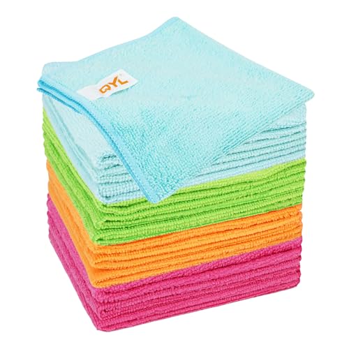 QYL Microfiber Cleaning Cloth,12 Pack Cleaning Rags, Cleaning Towels with 4 Color Assorted, 11.8"X11.8"(Green/Blue/Yellow/Pink) - color: Green/Blue/Yellow/Pink