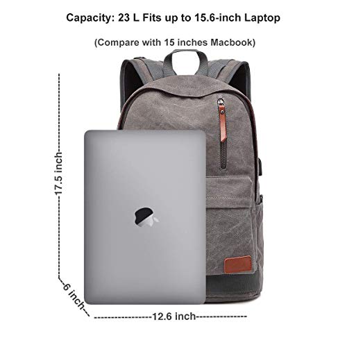 Canvas Laptop Backpack, Waterproof School Backpack With USB Charging College - color: Gray