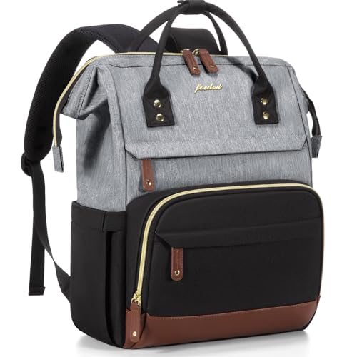 Focdod Women Laptop Backpack Work Bag: 17 inch Travel Computer Backpacks for Nurse Teacher Waterproof College Bookbag with USB Charger Anti-theft Casual Business Backpack Purse Black Grey Brown - color: 5-black Grey Brown, size: 17.3 Inch