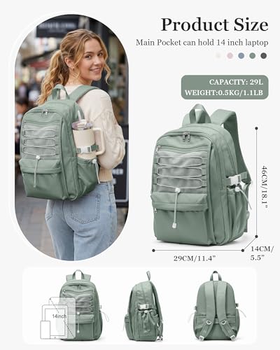 suwasp College Backpack for Women, Waterproof Laptop Backpack Fits 15.6 Inch Laptop, School Bookbag with Water Bottle Pocket, Anti Theft Work Backpack for College, Travel, Commuter, - color: Sage Green